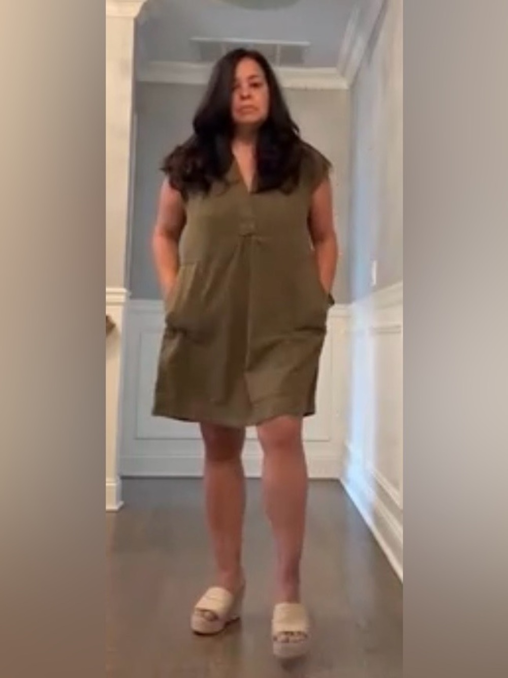 Anthropologie Olive Green Mini Linen Dress